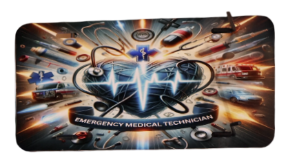 Car Tag with emergency medical technician design and stethoscope graphic