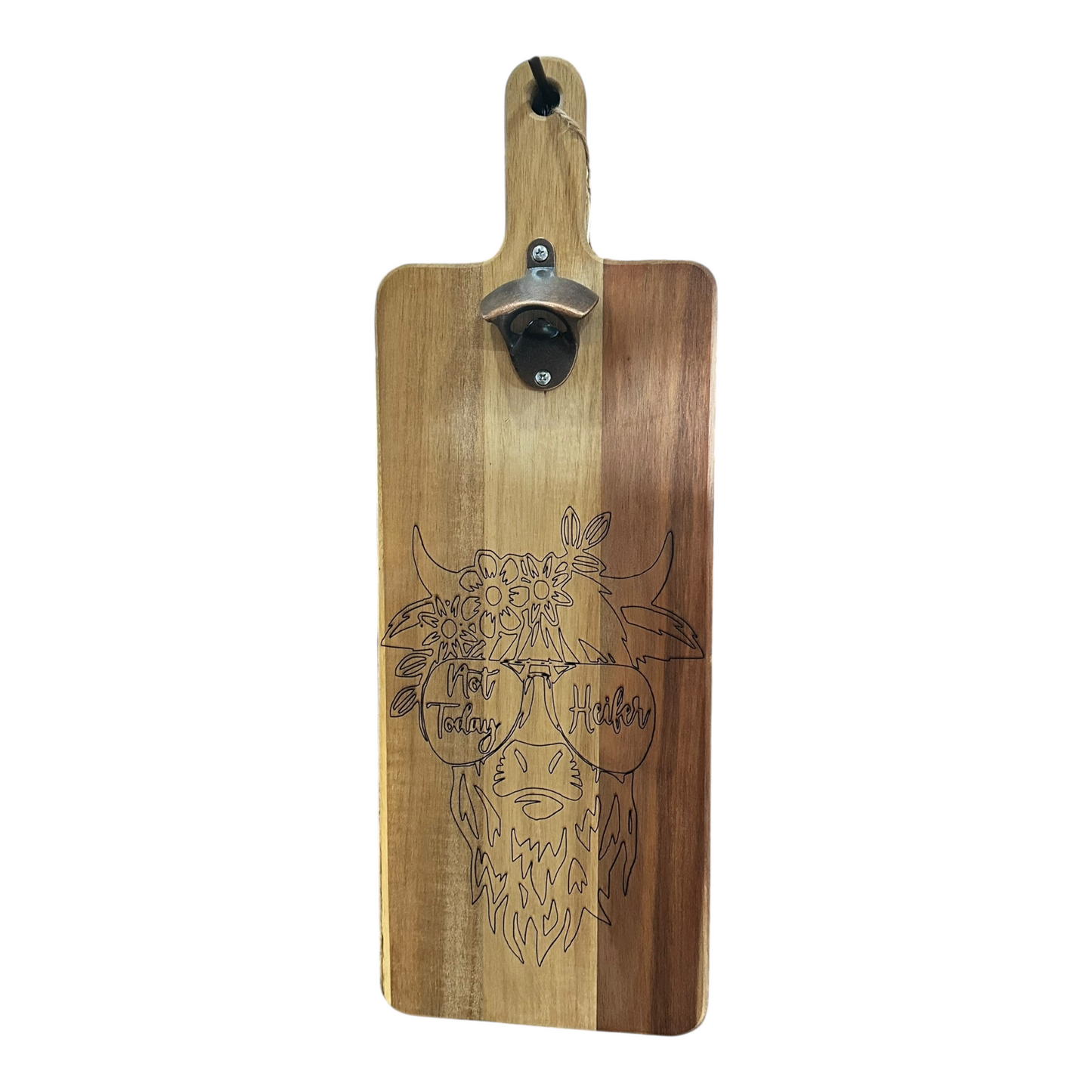 Funny Highland Cow Engraved Serving Board with Bottle Opener