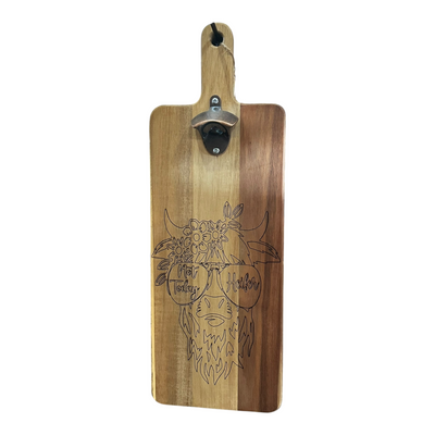 Funny Highland Cow Engraved Serving Board with Bottle Opener