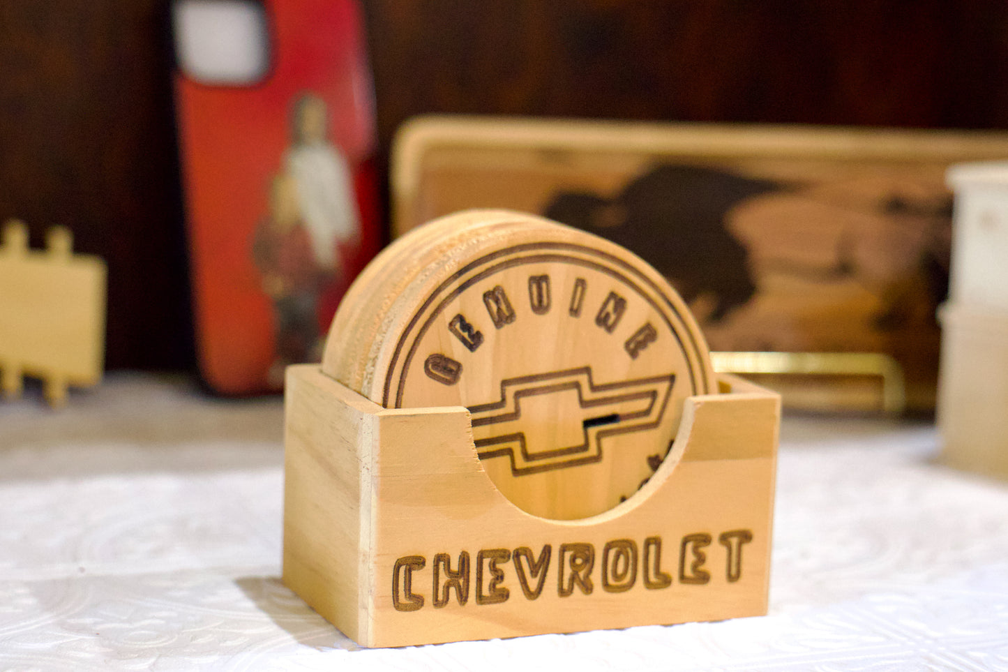 Chevrolet wooden coasters