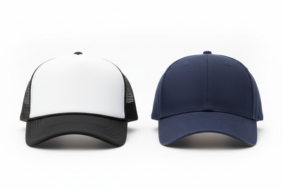 Customizable hat, have a trucker style hat and a regular baseball cap