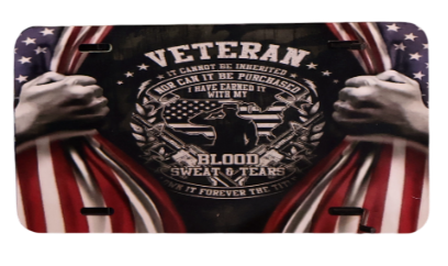 license plate with American flag and 'Veteran' text