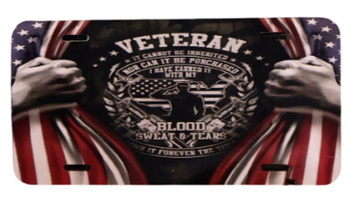 license plate with American flag and 'Veteran' text